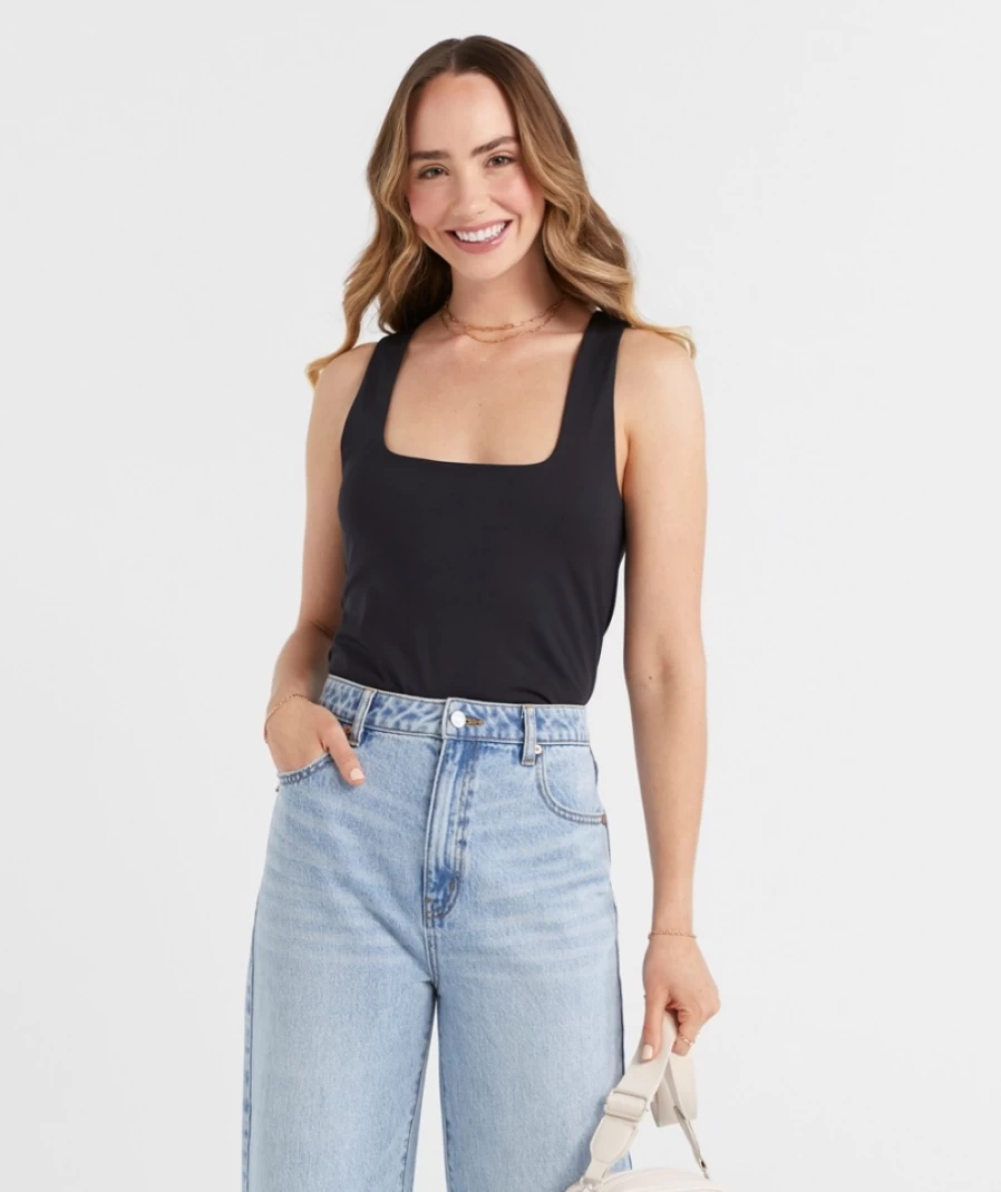 Sportsgirl Women's Stella Luxe Square Neck Top - Elegant Casual Blouse for Women