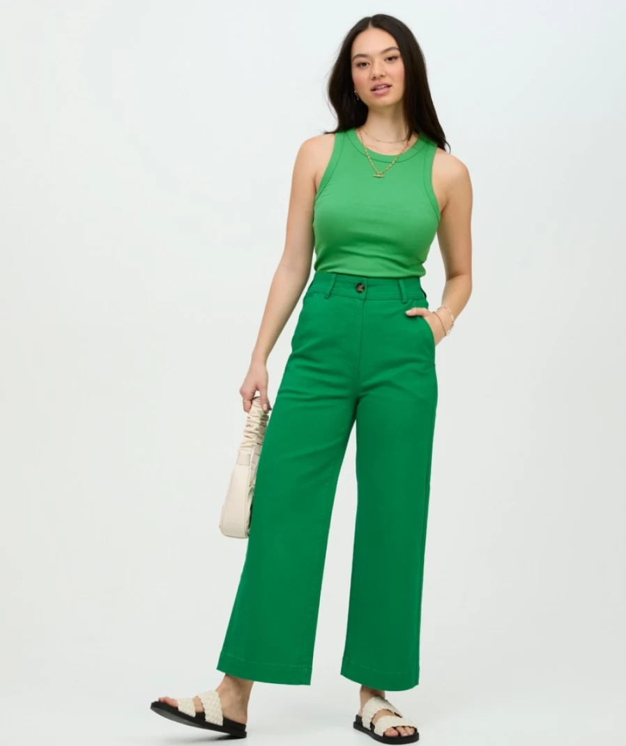 Sportsgirl Women's Emerald Cropped Wide Leg Pants - Skylar High Waist Casual Trousers