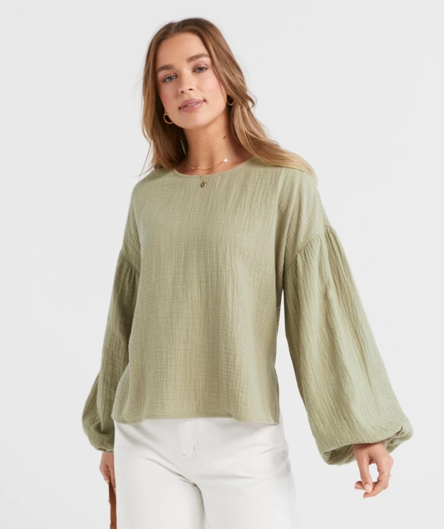 "Sportsgirl Women's Imogen Textured Drop Shoulder Top - Stylish Casual Blouse"