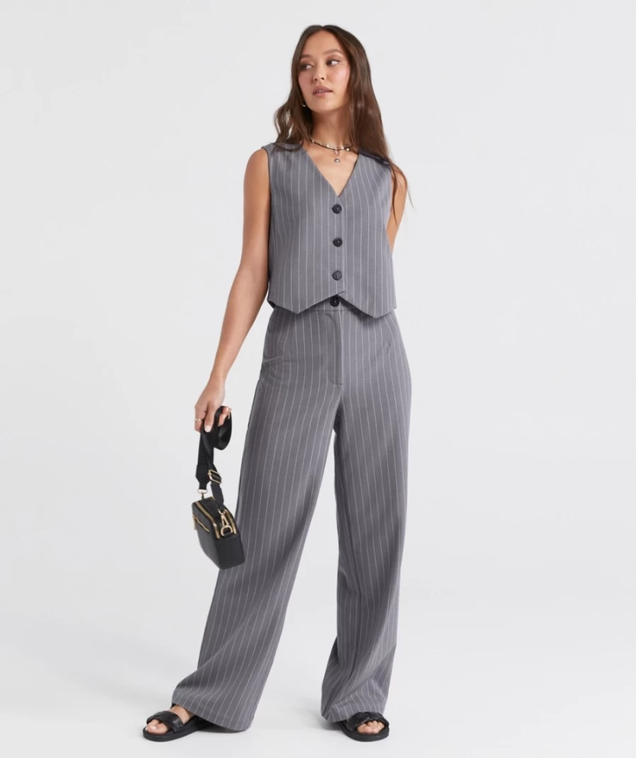 Sportsgirl Women's Grey Stripe Tailored Pinstripe Pants - Oakley Style