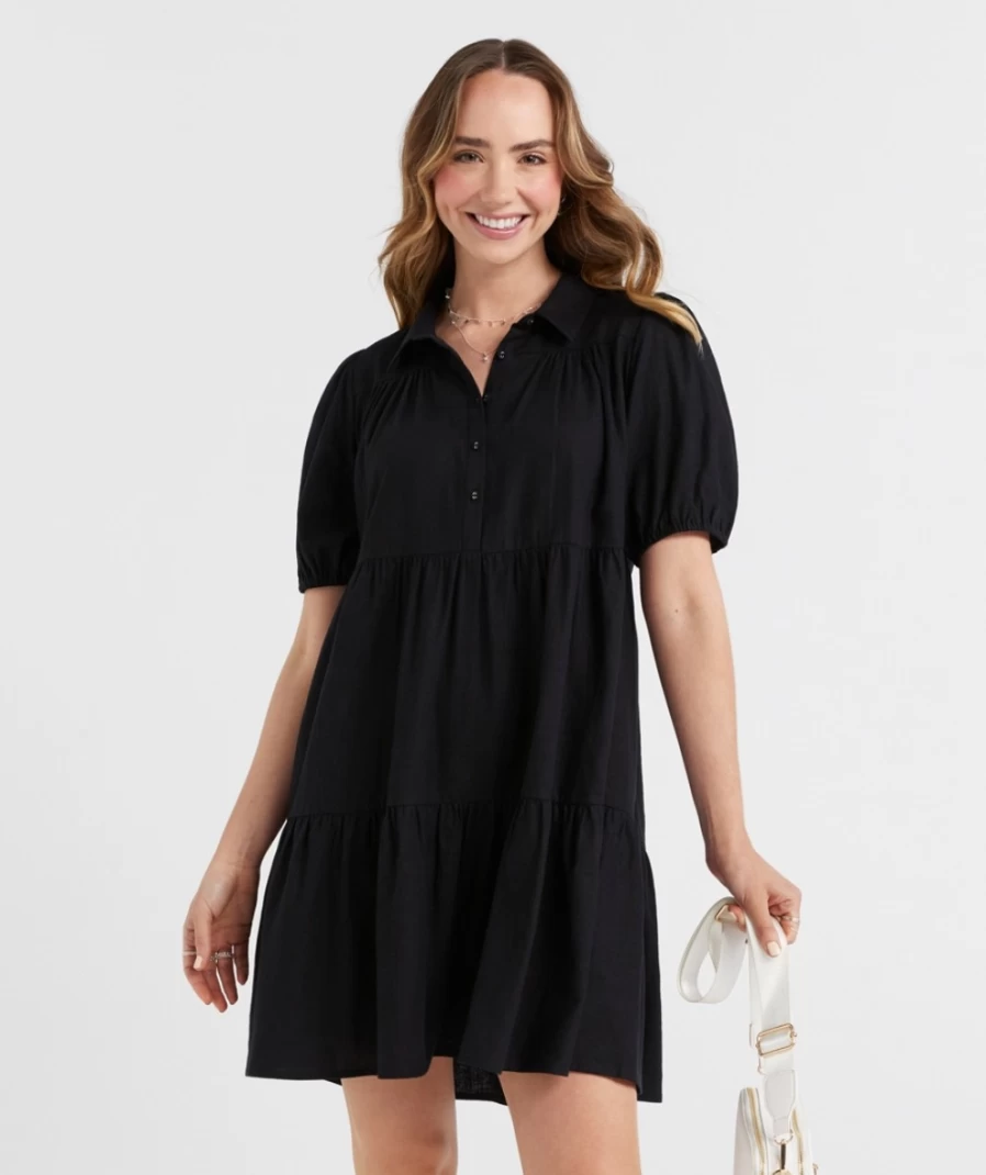 Sportsgirl Women's Black Erica Tiered Mini Dress - Flowy Tiered Summer Dress