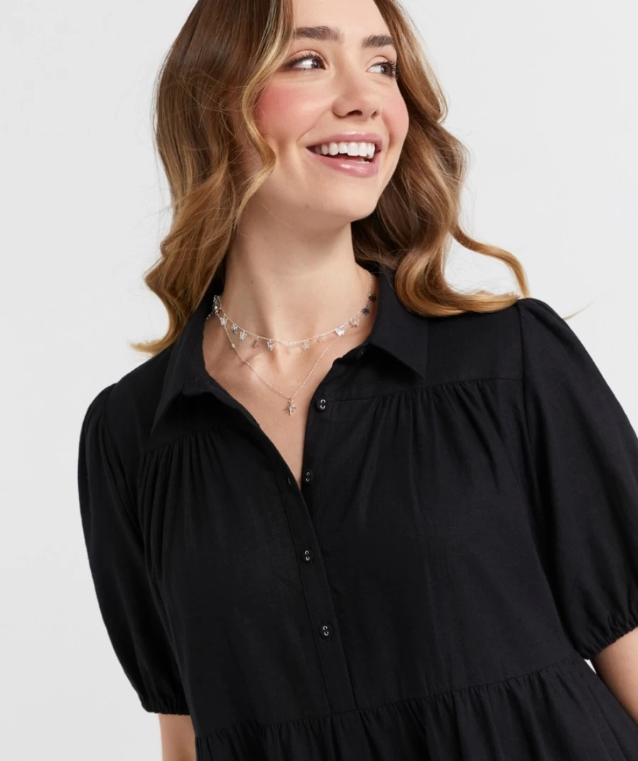Sportsgirl Women's Black Erica Tiered Mini Dress - Flowy Tiered Summer Dress