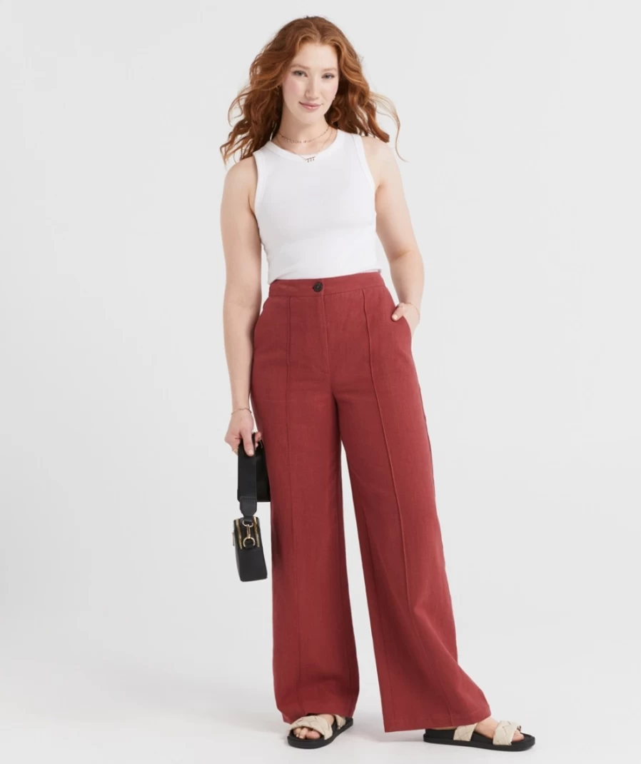 Sportsgirl Women's Dark Terracotta Jessie Rami Pintuck Pants