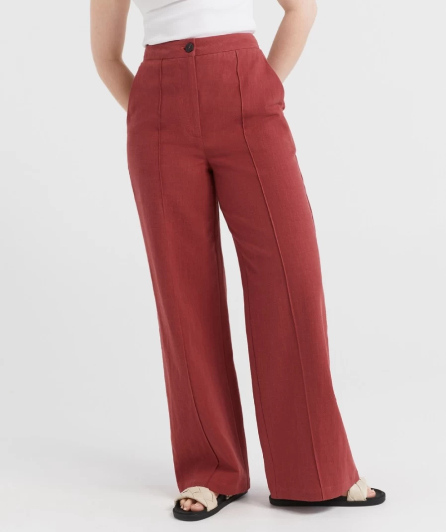 Sportsgirl Women's Dark Terracotta Jessie Rami Pintuck Pants