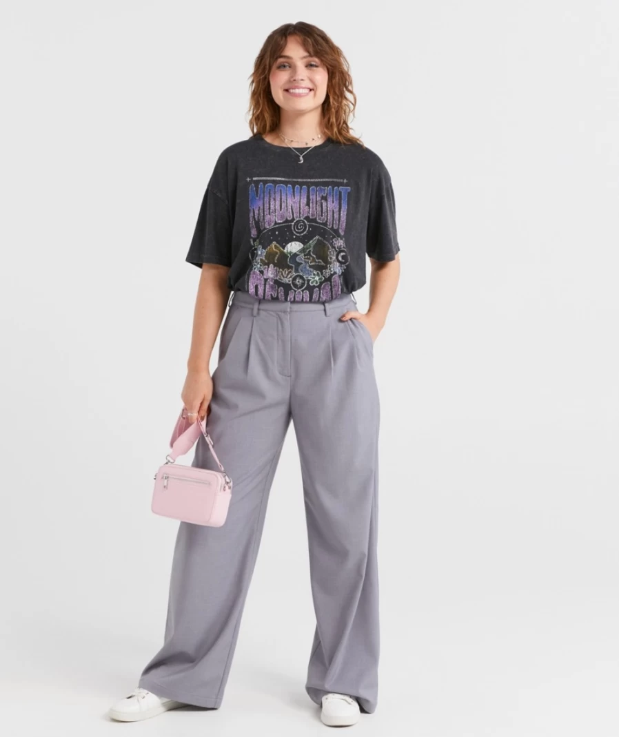 "Sportsgirl Women's Hailey Slouchy Tailored Pants - High Waist Wide Leg Casual Trousers"