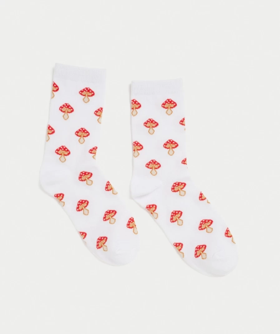 Women's Multi-Color Mushroom Print Crew Socks by Sportsgirl