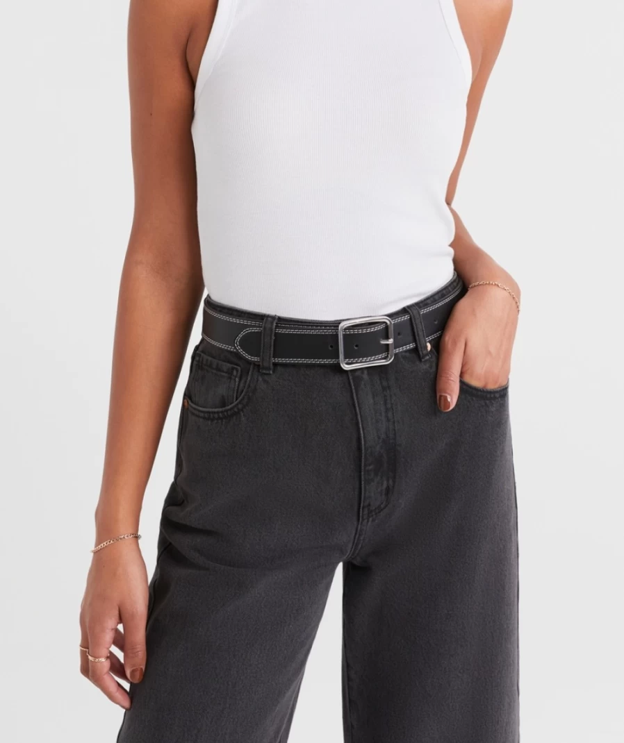 Sportsgirl Women's Black Finley Stitch Detail Belt - Stylish Fashion Accessory