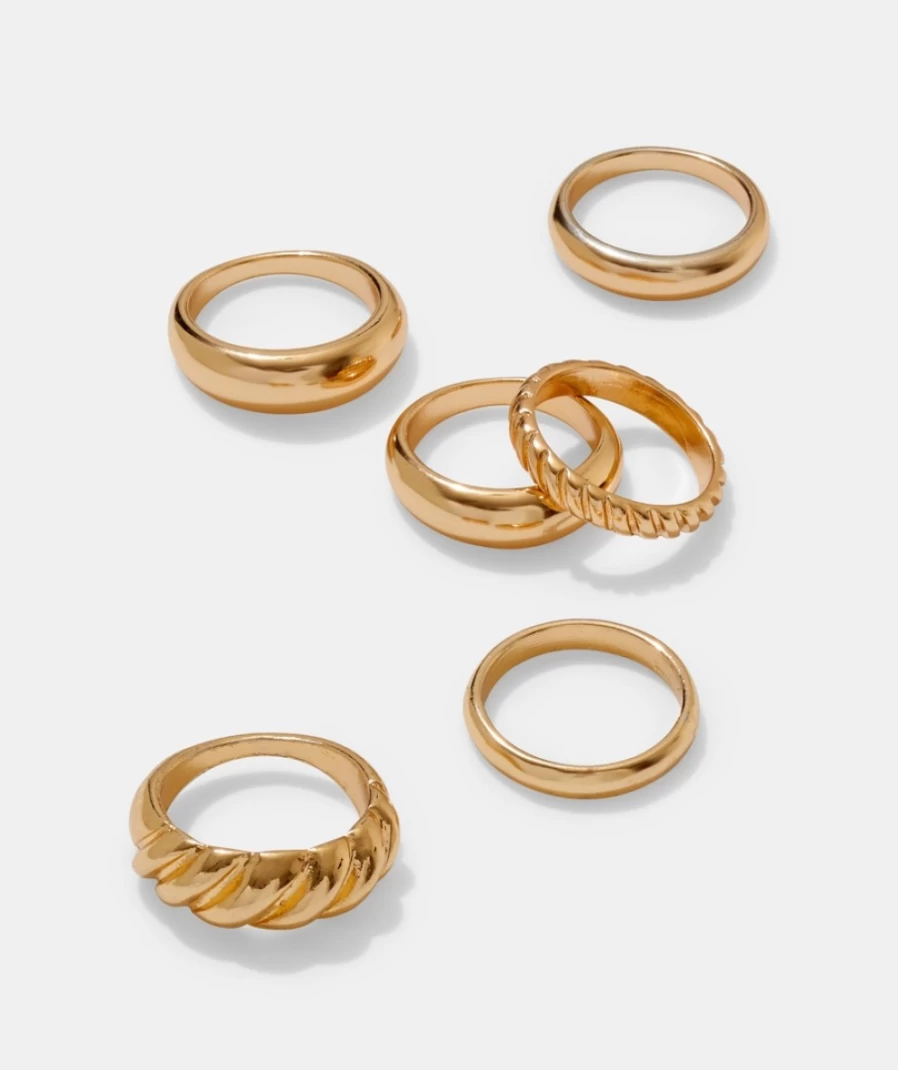 Sportsgirl Women's Gold Minimalist Croissant Ring Pack - Elegant Stackable Rings Set