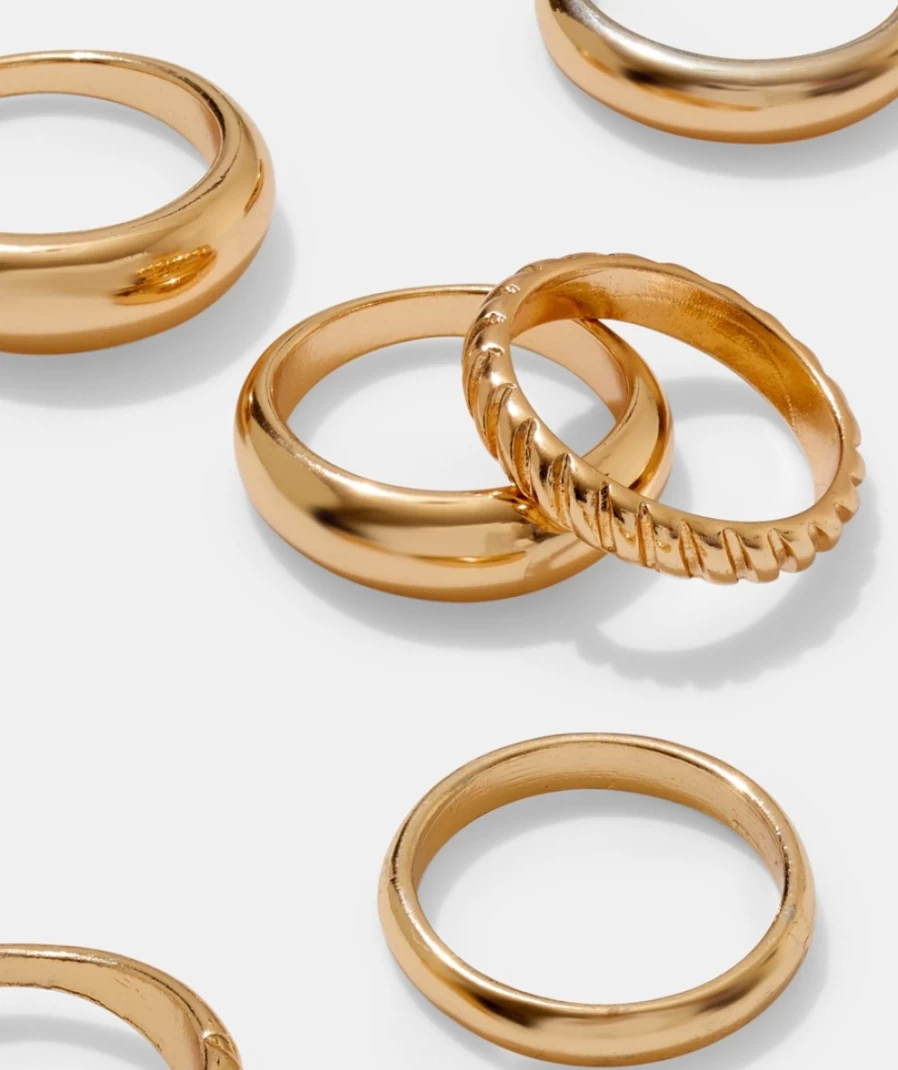 Sportsgirl Women's Gold Minimalist Croissant Ring Pack - Elegant Stackable Rings Set