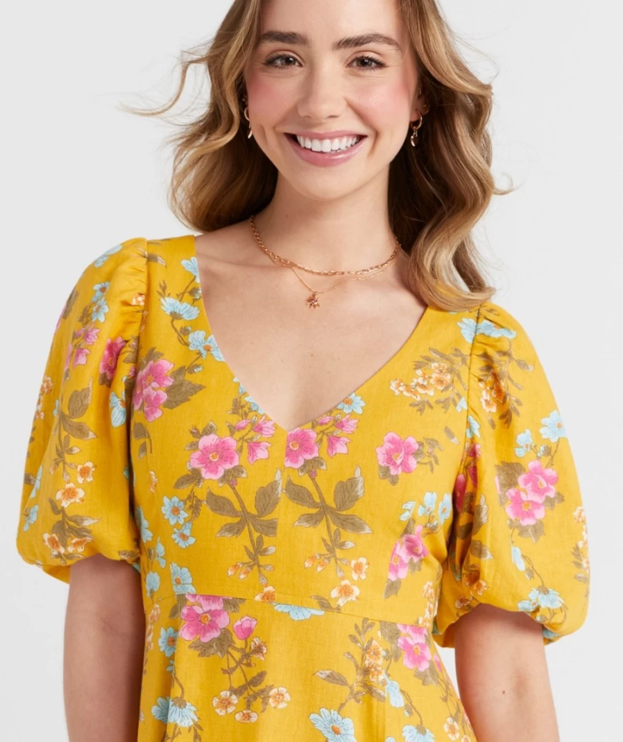 Sportsgirl Women's Floral Mariah Linen Midi Dress