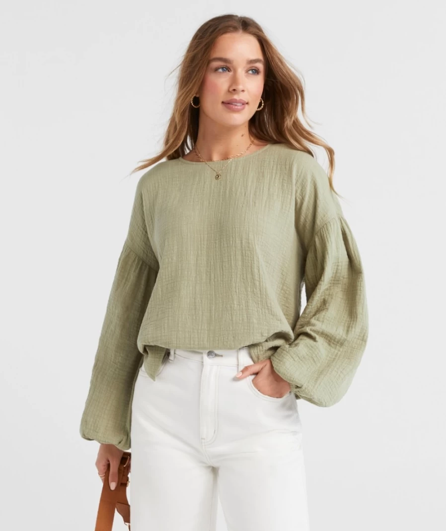 "Sportsgirl Women's Imogen Textured Drop Shoulder Top - Casual Chic Blouse"