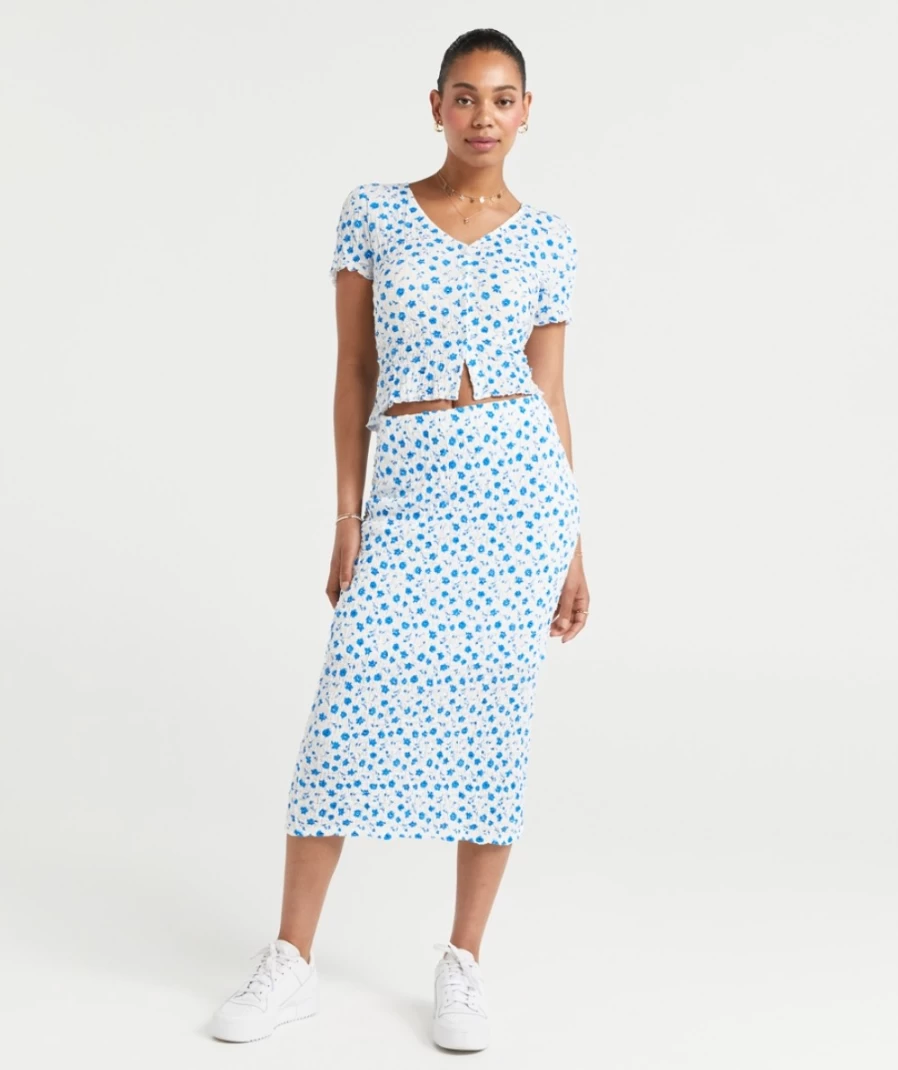 Sportsgirl Women's Bianca Textured Midi Skirt - Flowy A-Line Knee-Length Summer Skirt