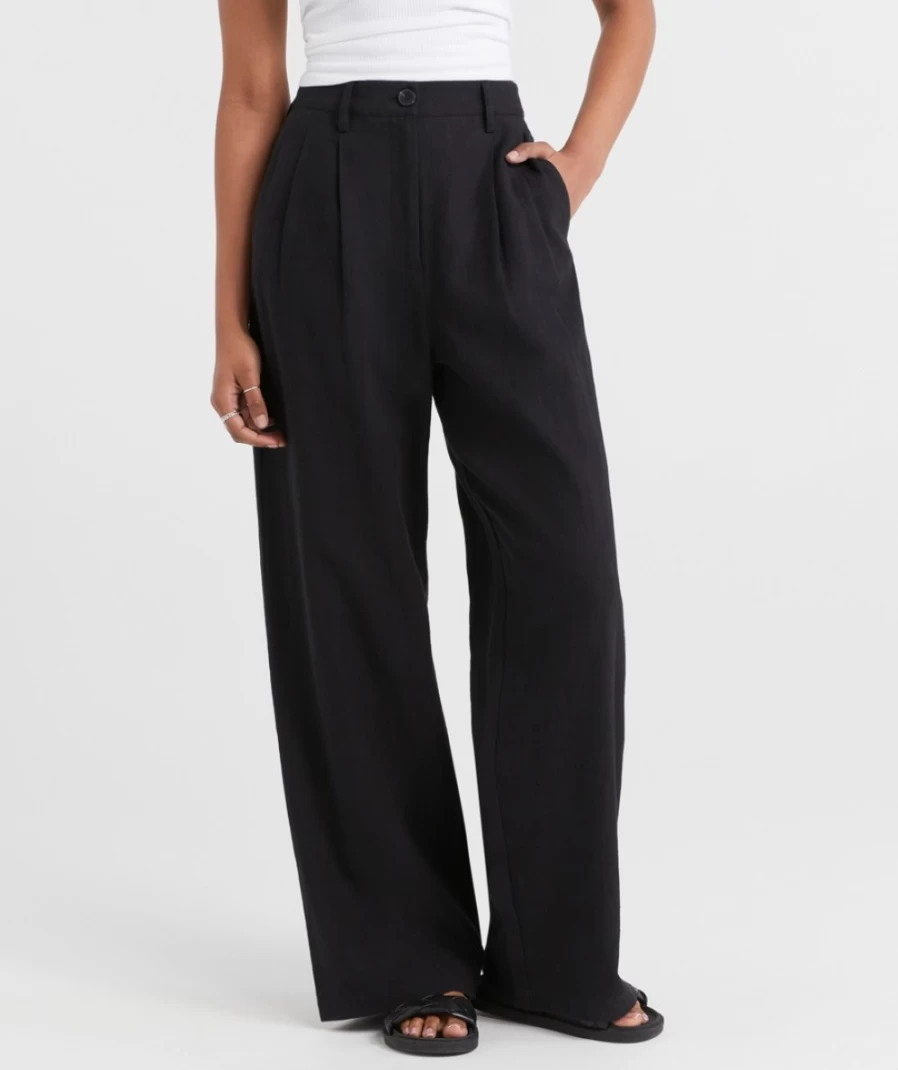 Sportsgirl Women's Maya Textured High-Waisted Pant - Comfortable Stretch Fabric Casual Trousers