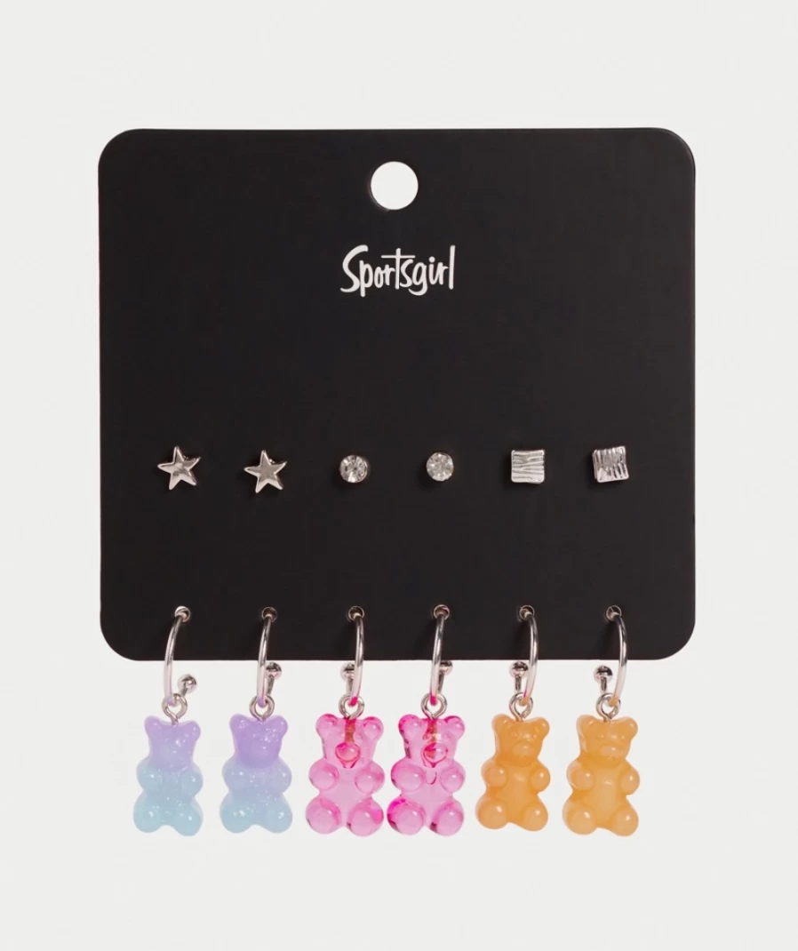 Sportsgirl Women's Silver Bear Pendant Earrings - Stylish Pack for Everyday Wear