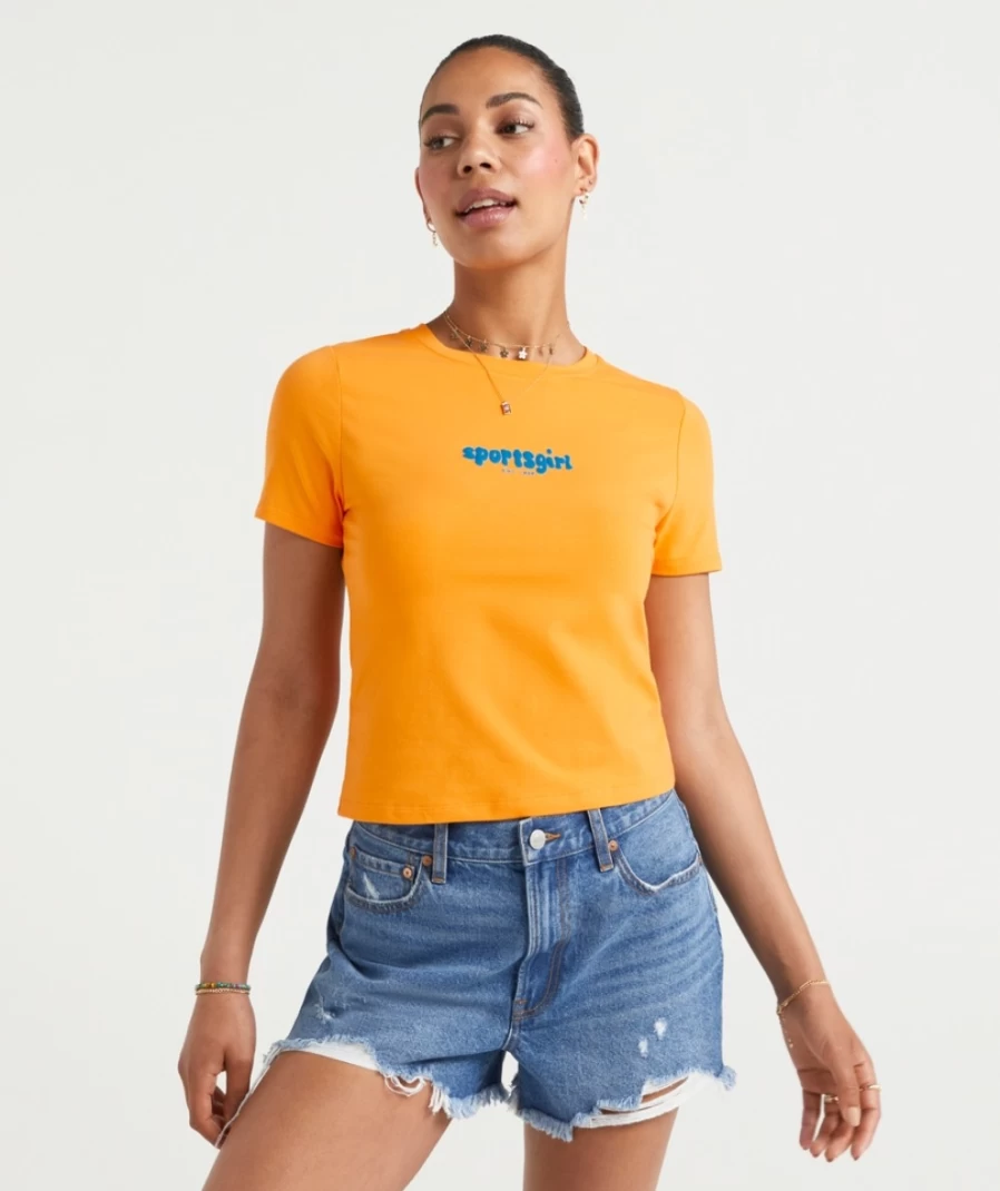 Sportsgirl Women's Rewind Bubble Logo Baby Tee - Vintage Inspired Casual Top