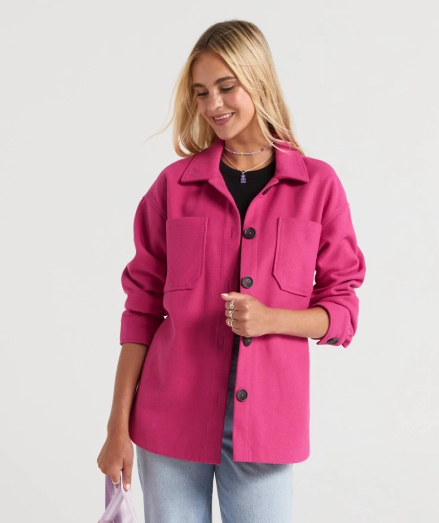 Women's Fuchsia Cleo Shacket by Sportsgirl - Stylish Casual Outerwear