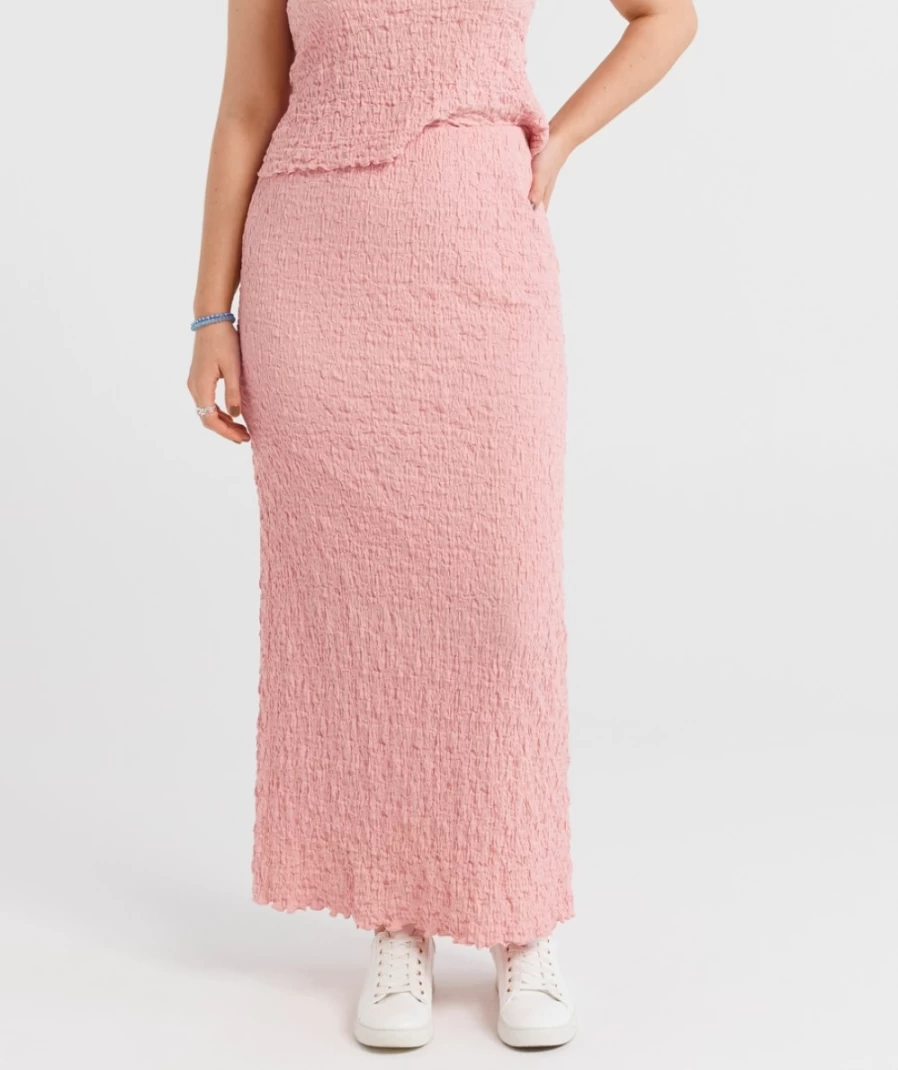 Sportsgirl Women's Pink Crinkle Midi Skirt - Sofia Style Flowy Summer Dress