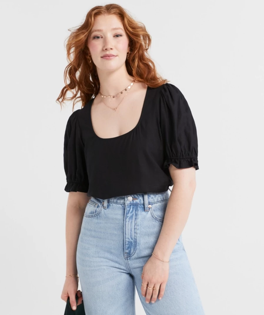 Sportsgirl Women's Cass Linen Blend Scoop Neck Blouse - Casual Linen Top