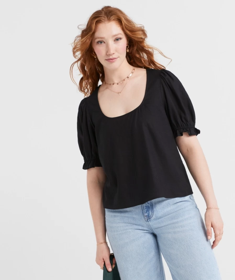 Sportsgirl Women's Cass Linen Blend Scoop Neck Blouse - Casual Linen Top