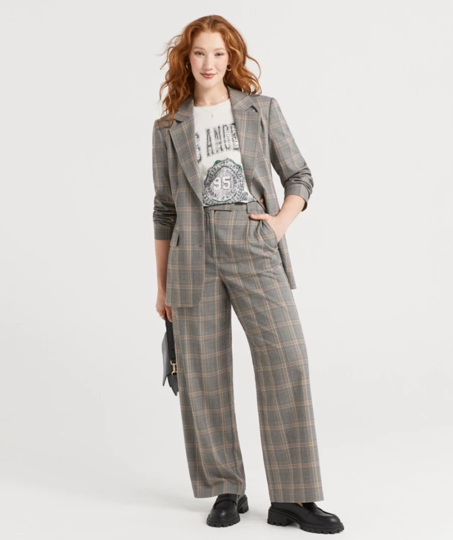 Sportsgirl Women's Check High-Waisted Tailored Pants - Classic Bentley Fit for Elegant Style
