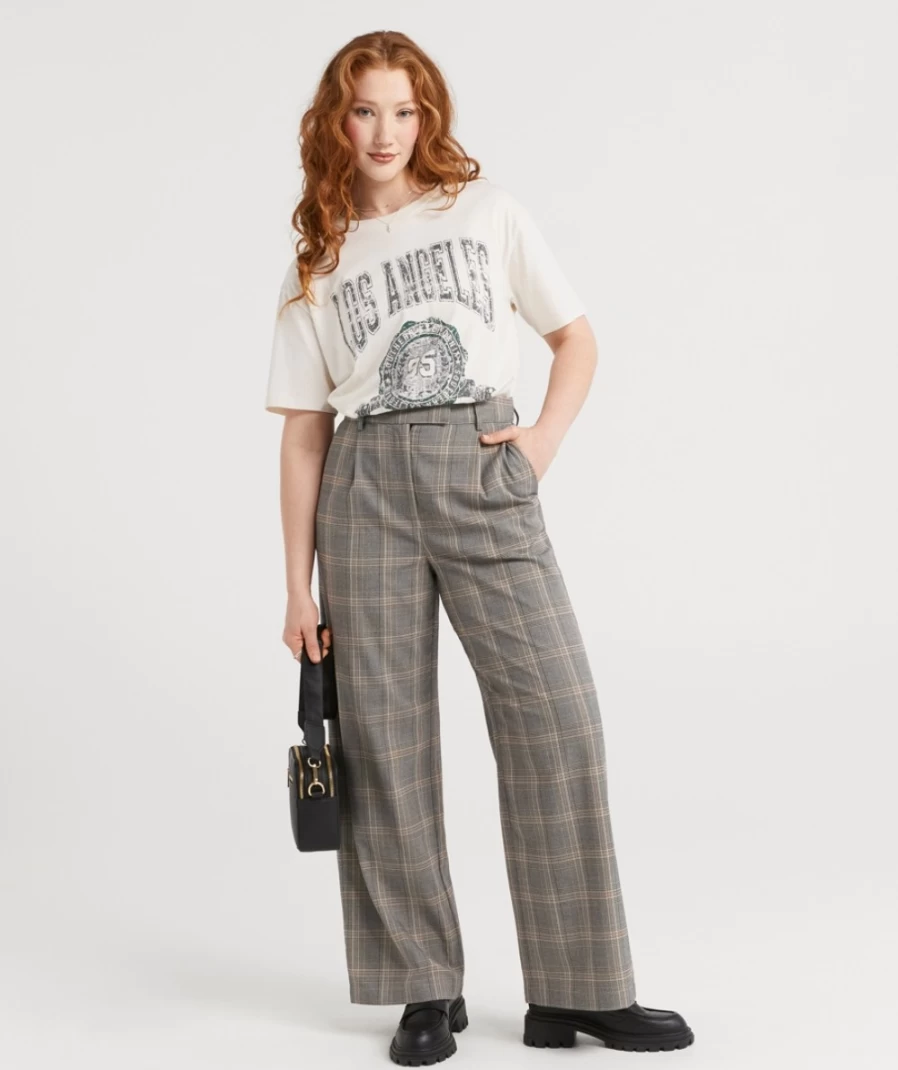 Sportsgirl Women's Check High-Waisted Tailored Pants - Classic Bentley Fit for Elegant Style