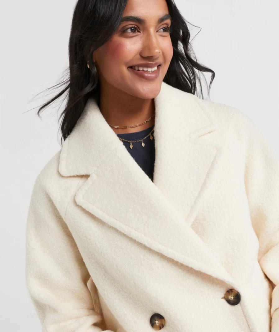 Sportsgirl Women's Cream Kennedy Double Breasted Peacoat Coat