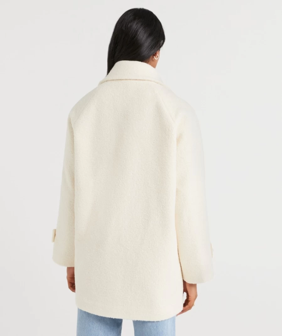 Sportsgirl Women's Cream Kennedy Double Breasted Peacoat Coat