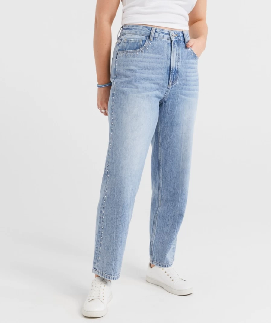 "Sportsgirl Women's Vintage Blue Embellished Straight Leg Jeans"