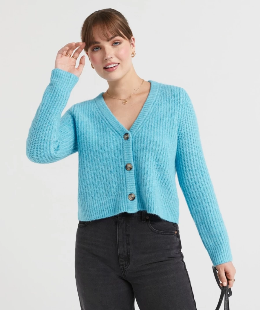 "Sportsgirl Women's Lola Fluffy Knit Cardigan - Cozy Chunky Knit Sweater"