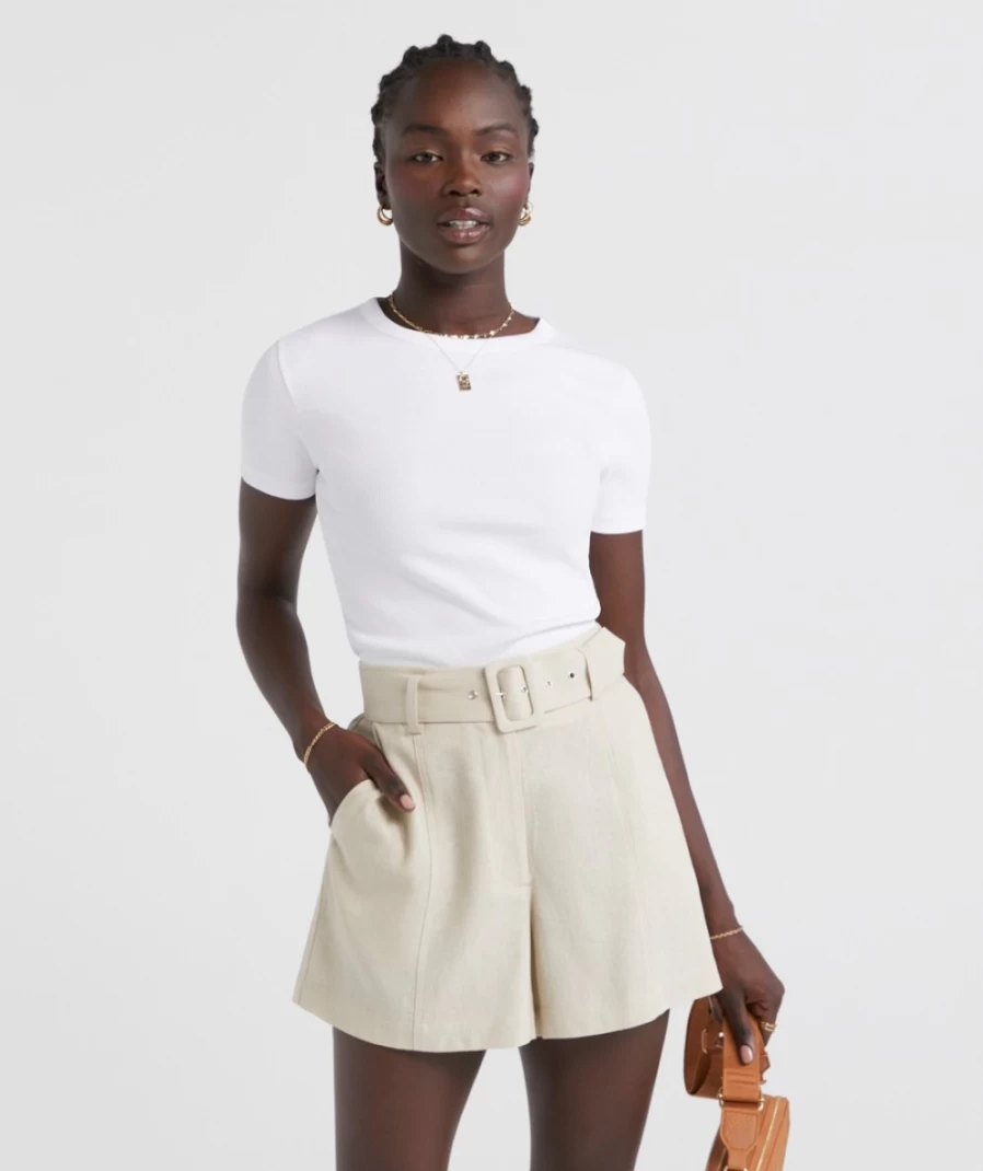 Sportsgirl Women's Hannah Linen Blend Belted Shorts - Comfortable Summer Linen Shorts with Belt