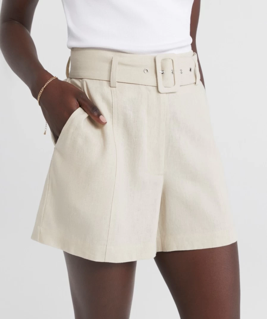 Sportsgirl Women's Hannah Linen Blend Belted Shorts - Comfortable Summer Linen Shorts with Belt