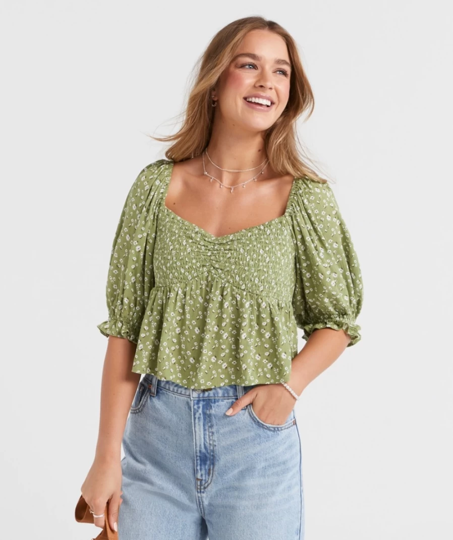 "Sportsgirl Women's Ditsy Floral Karissa Puff Sleeve Blouse"