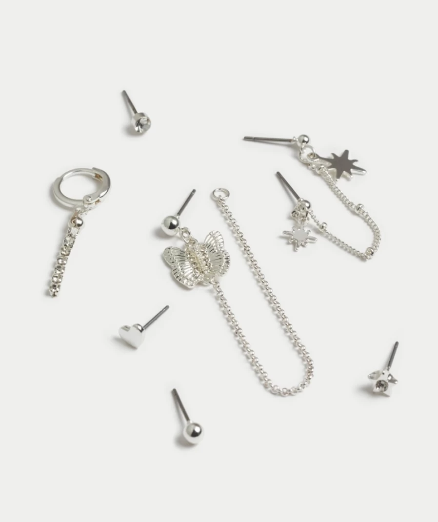 Sportsgirl Women's Y2K Silver Ear Chain Pack - Trendy Retro Earrings