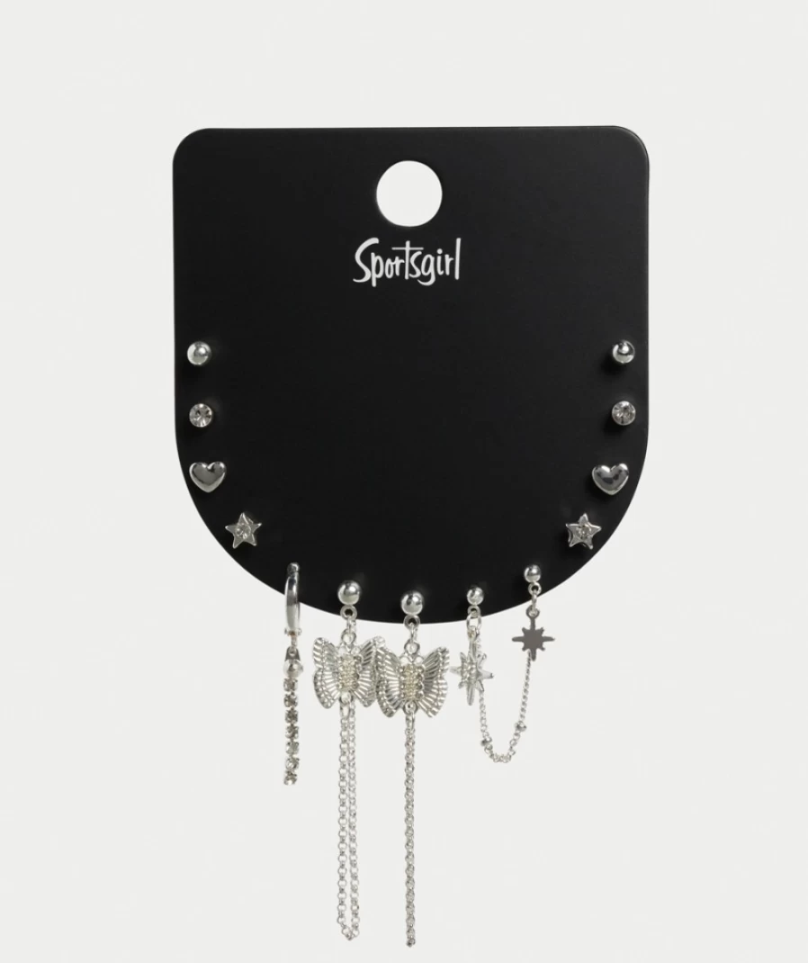 Sportsgirl Women's Y2K Silver Ear Chain Pack - Trendy Retro Earrings
