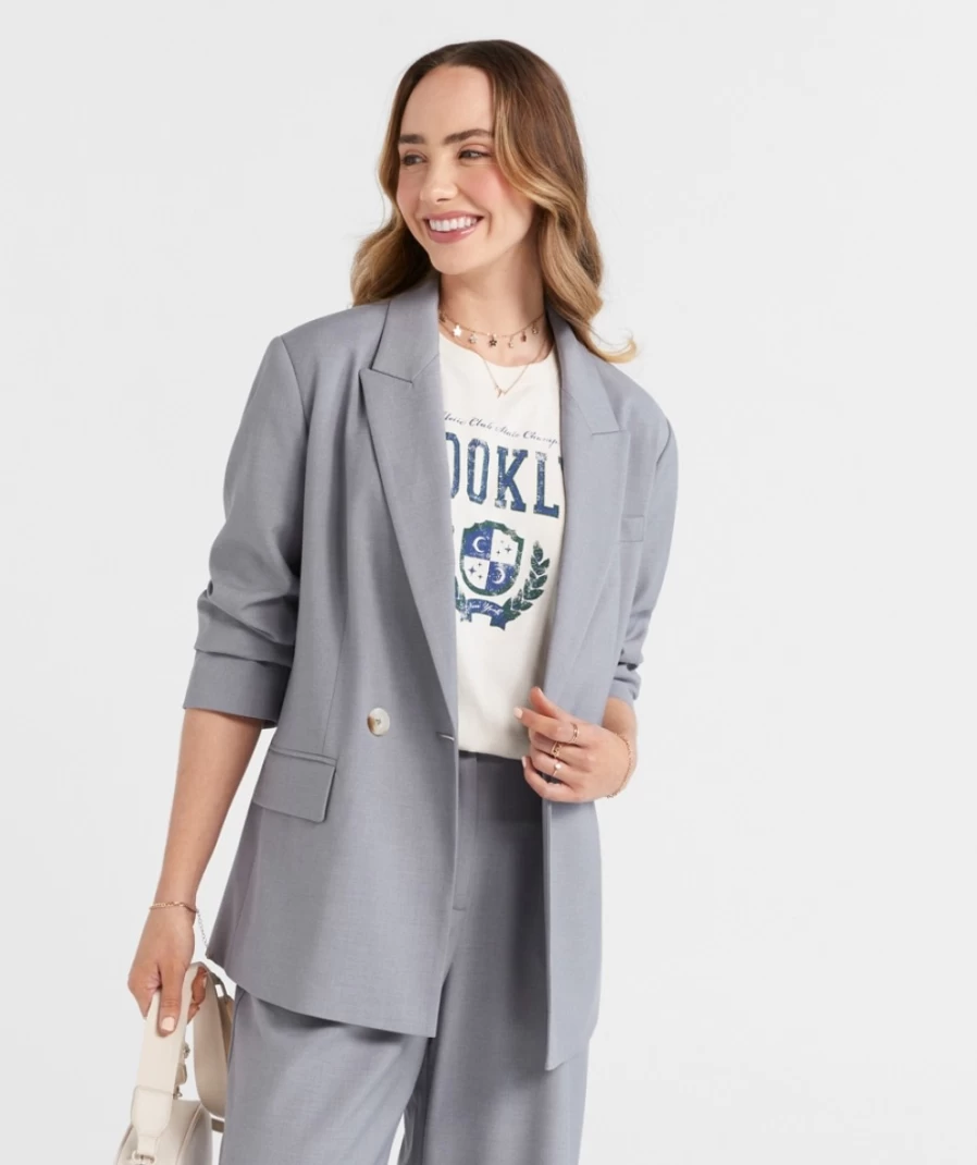 "Sportsgirl Women's Grey Hailey Boxy Blazer Jacket"