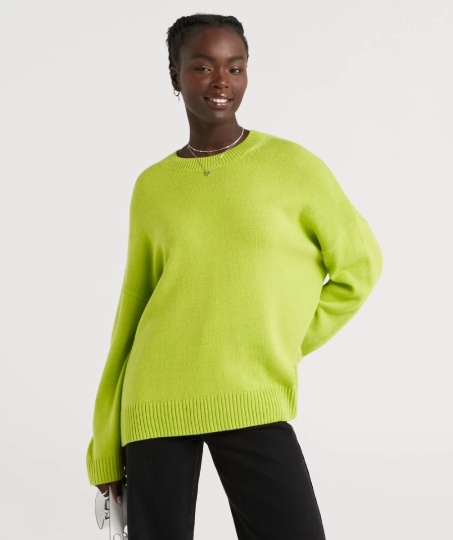 "Sportsgirl Women's Lime Green Grace Crew Neck Knit Sweater"