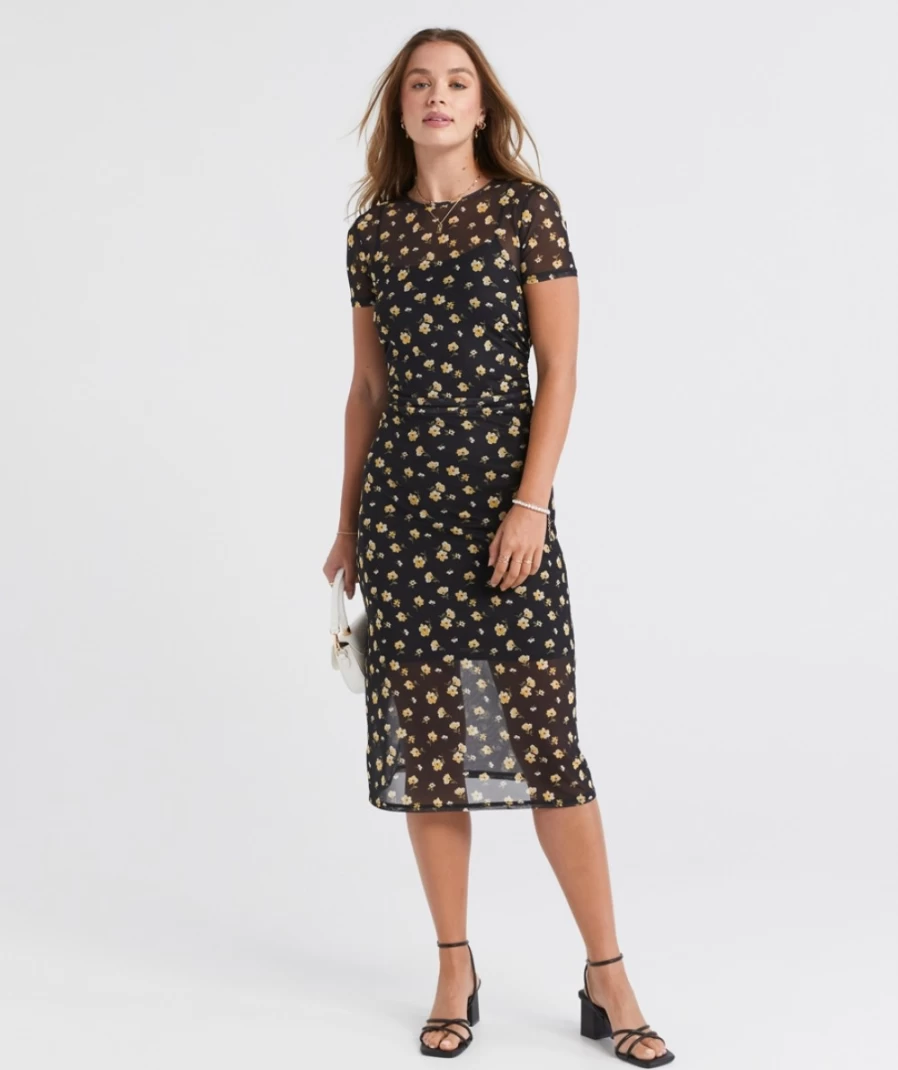 Sportsgirl Women's Print Arna Mesh Ruched Midi Dress