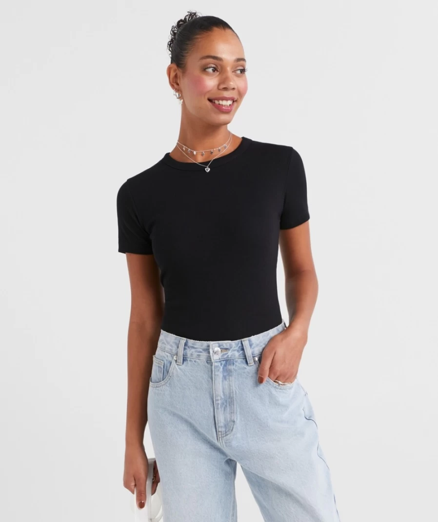 Sportsgirl Women's Australian Cotton Ribbed Baby Tee