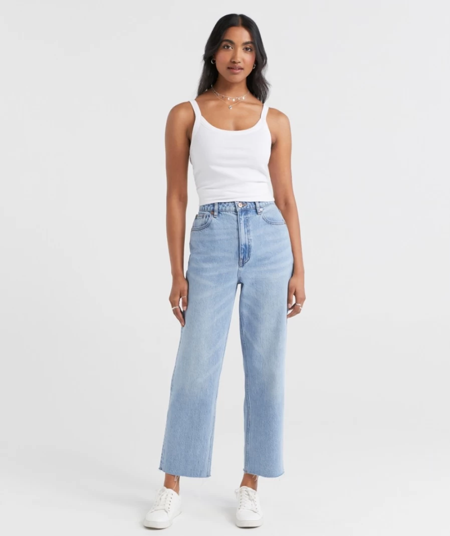 Sportsgirl Women's Medium Blue Crop Straight Leg Jeans