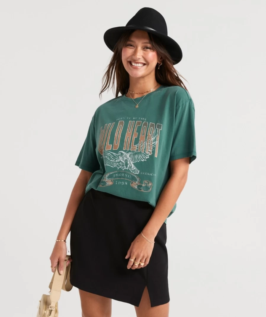 Sportsgirl Women's Washed Green Wild Heart Oversized Graphic T-Shirt