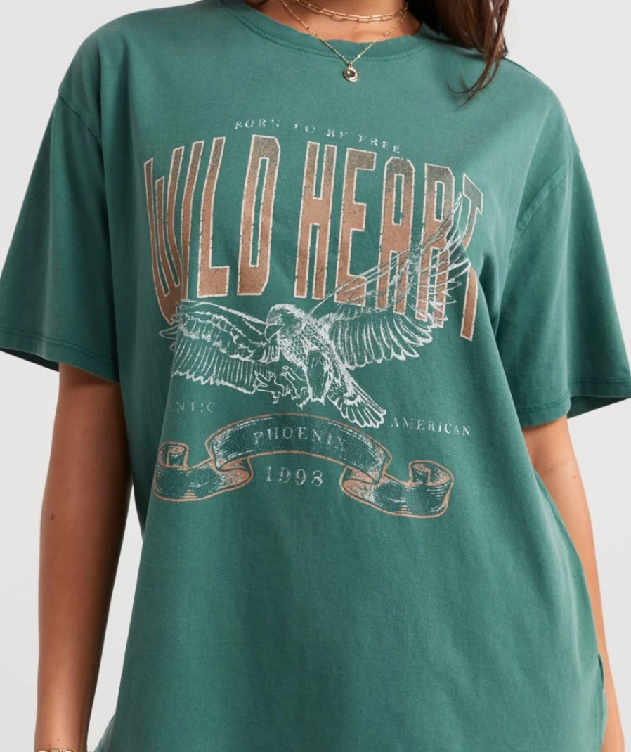 Sportsgirl Women's Washed Green Wild Heart Oversized Graphic T-Shirt