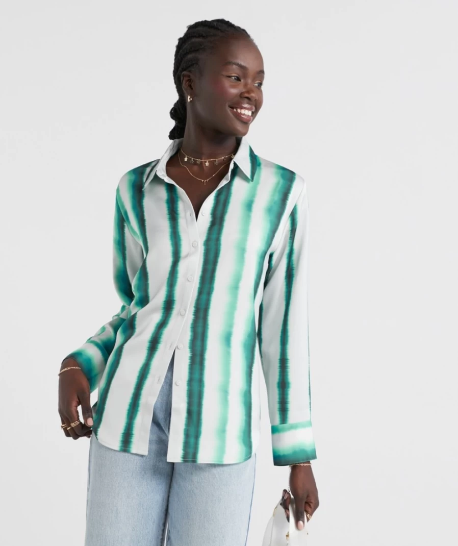 Sportsgirl Women's Evie Printed Satin Shirt in Green