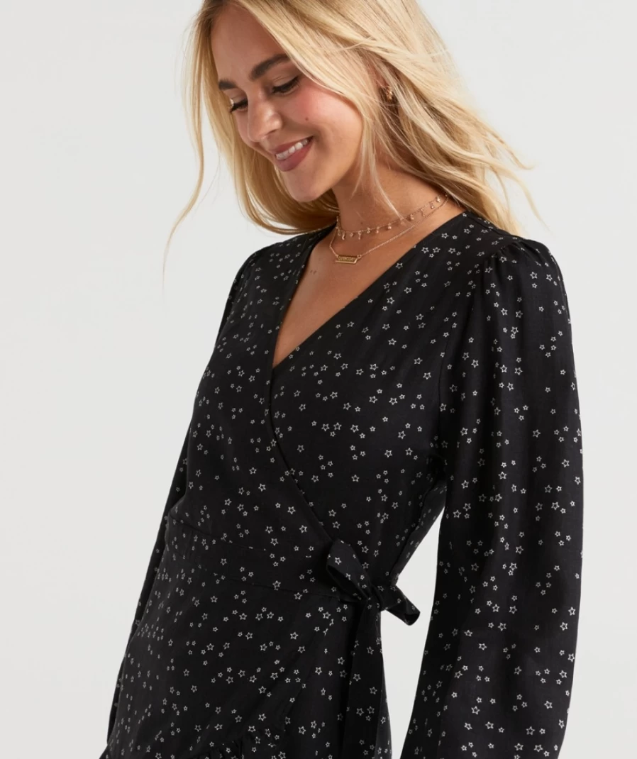 Sportsgirl Women's Star Print Linen Mini Dress - Gia Wrap Style