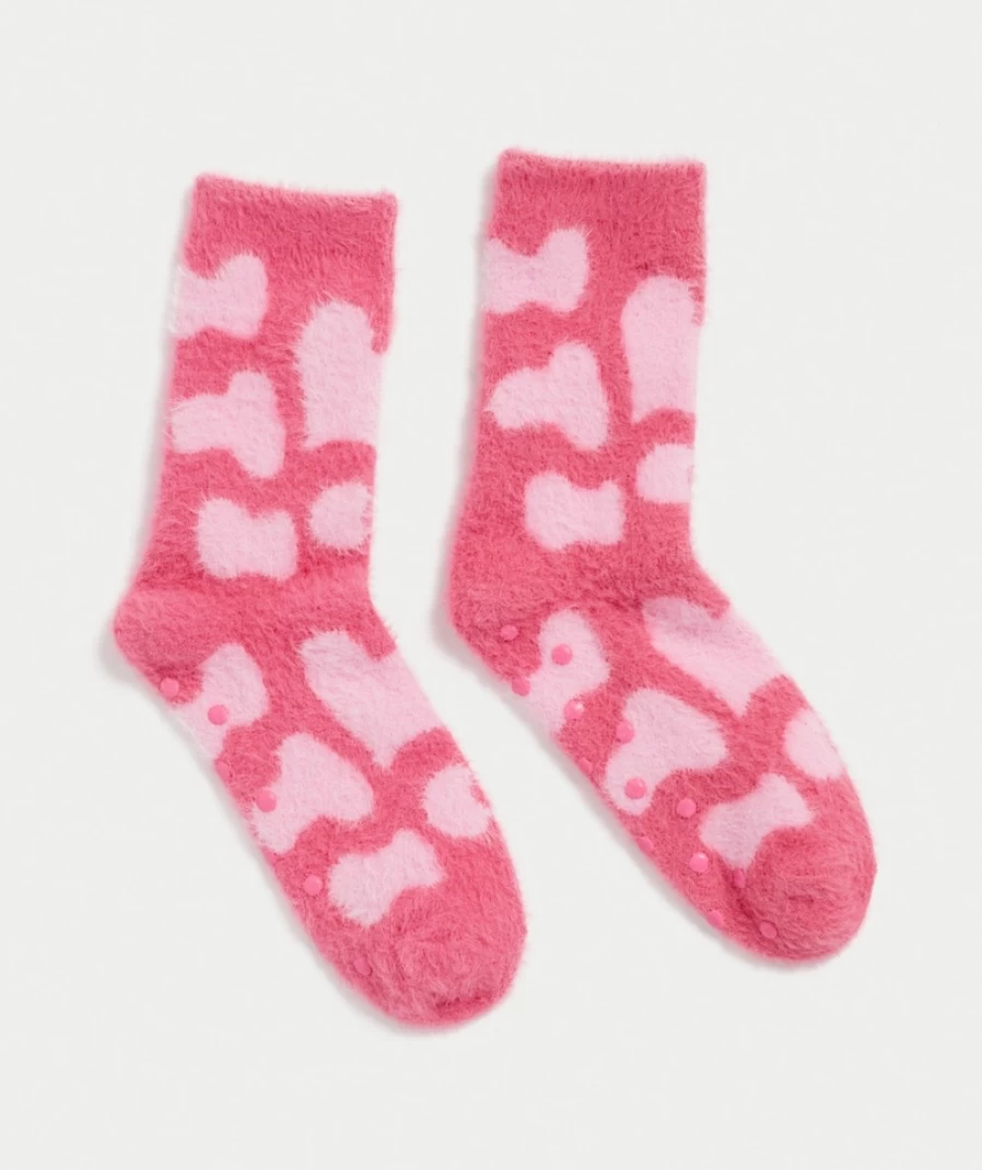 Women's Cow Print Bed Socks by Sportsgirl - Multi Color Cozy Knit Slipper Socks