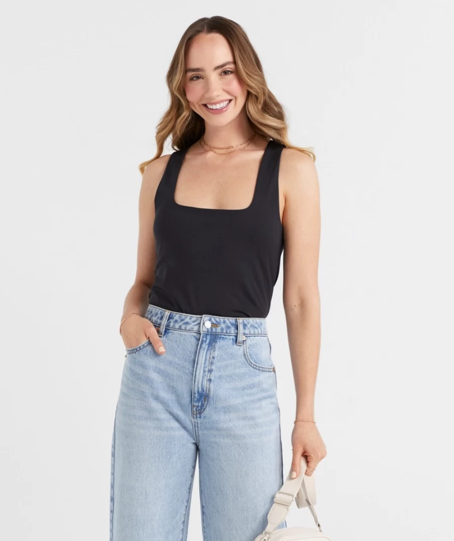 Sportsgirl Women's Stella Luxe Square Neck Top - Elegant Casual Blouse for Women