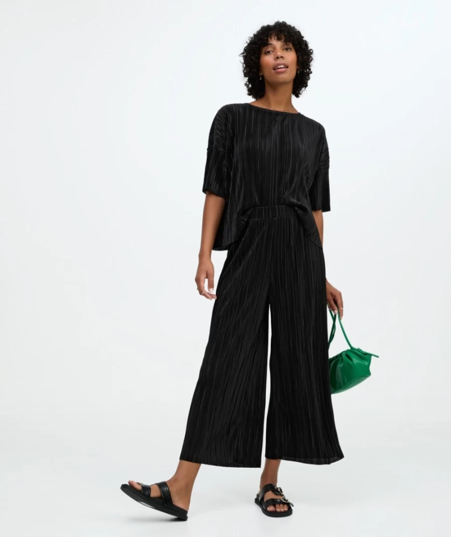 Sportsgirl Women's Plisse Pleated Wide Leg Culotte Pants for Casual & Comfort