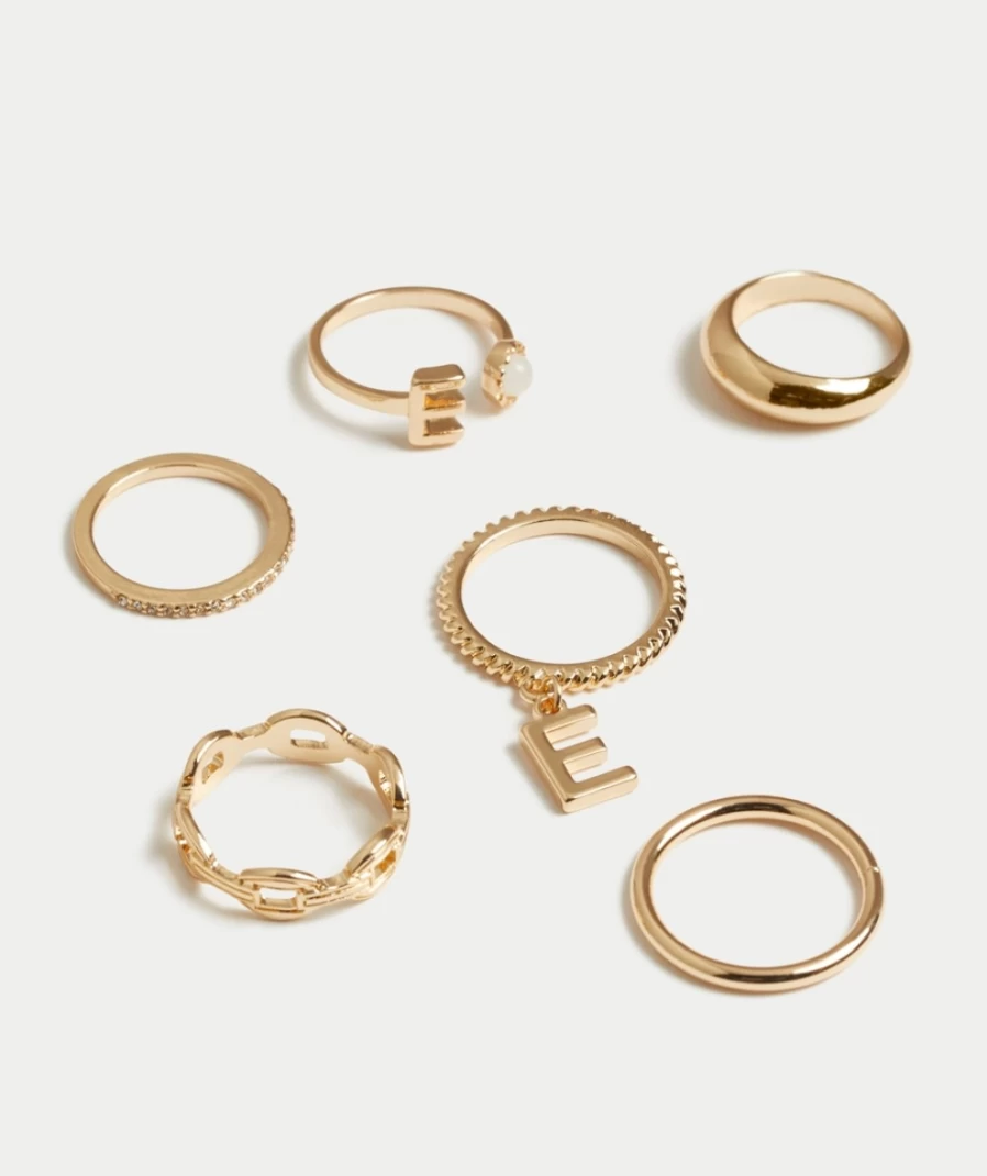Sportsgirl Women's Gold Letter Pendant Ring Pack - Large Size Fashion Jewelry