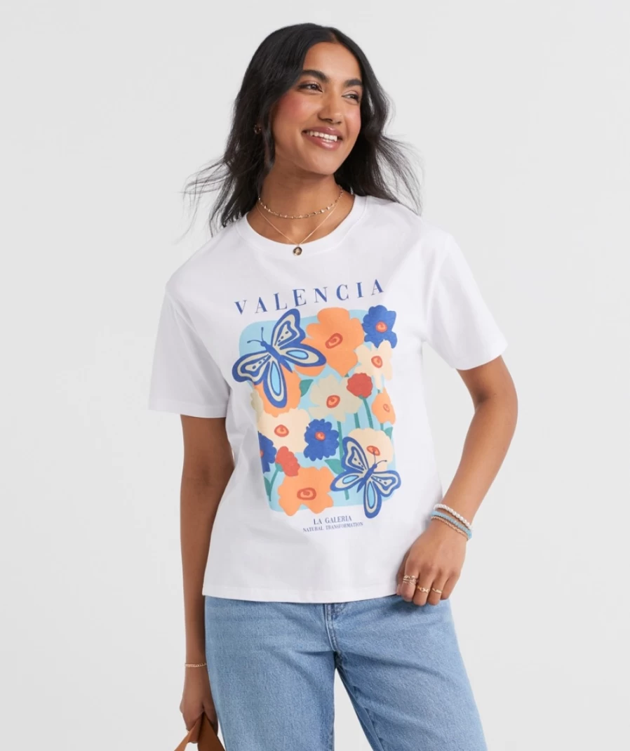 Sportsgirl Women's White Valencia Garden Graphic T-Shirt