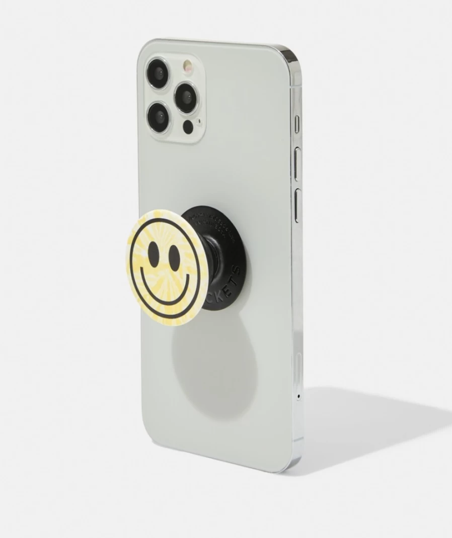Sportsgirl Yellow Tie Dye Smiley Face Pop Socket for Women - Grippy Phone Grip & Stand