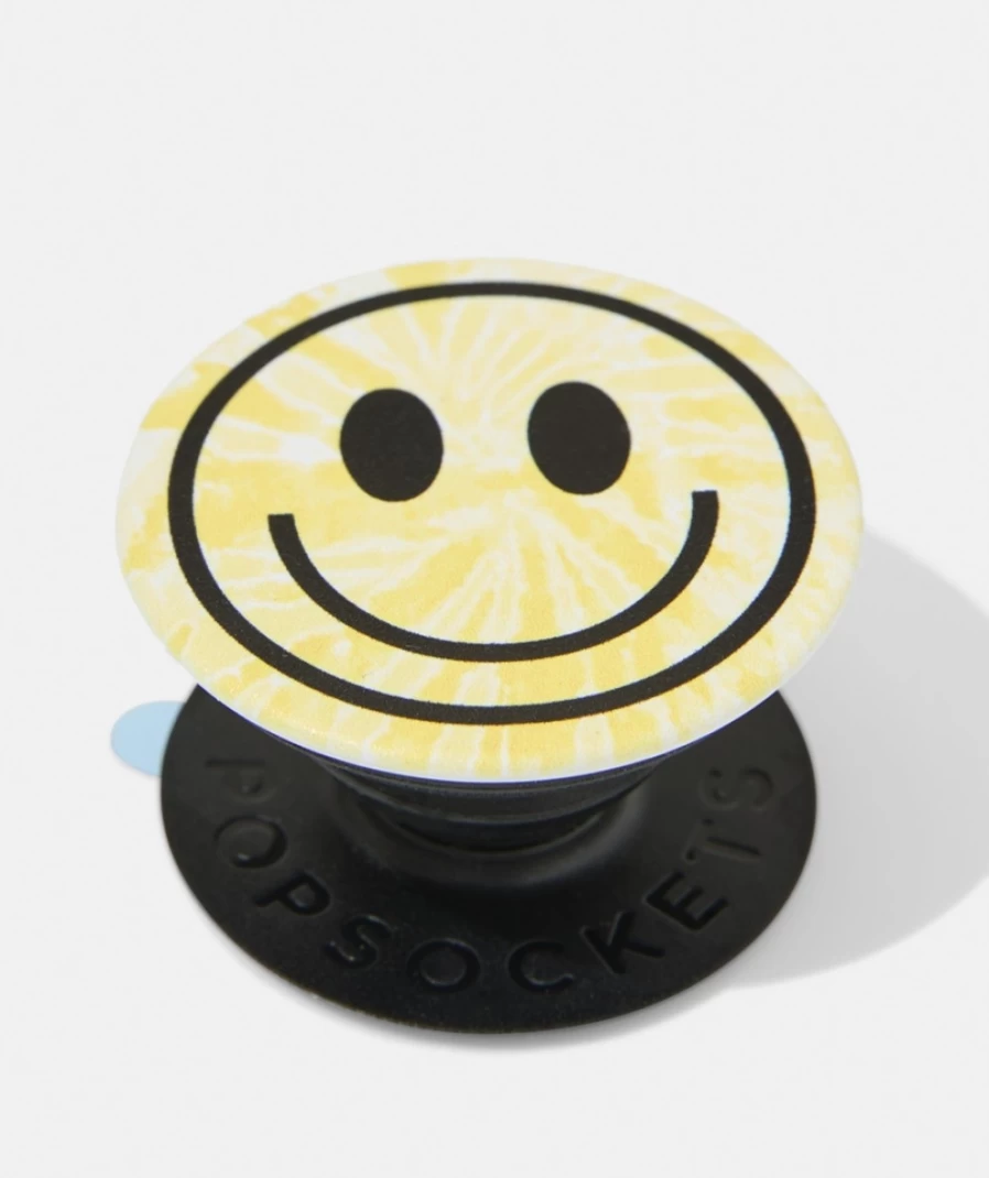 Sportsgirl Yellow Tie Dye Smiley Face Pop Socket for Women - Grippy Phone Grip & Stand
